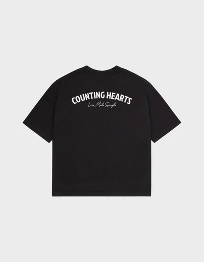 Front Heart / Black Boxy T-shirt - Counting Hearts