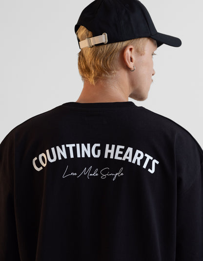 Front Heart / Black Boxy T-shirt - Counting Hearts